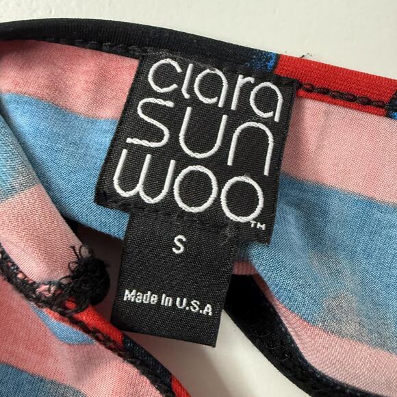 Clara Sunwoo Shirt Womens Small Red Black Geometric Scoop Neck Stretch Slinky - Picture 6 of 10